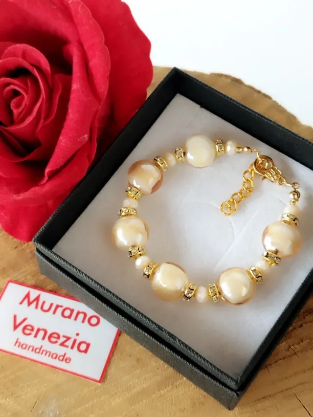 Bracciale Murano Venezia Beige Oro Fatto a Mano