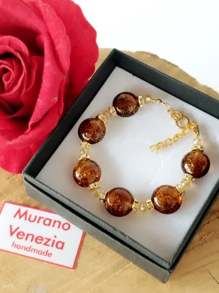 Bracciale Murano Vetro Oro Marrone
