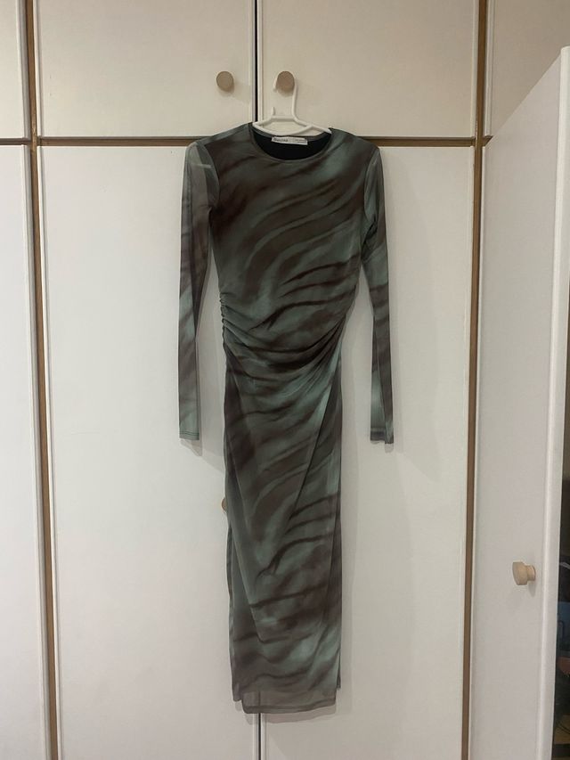 Vestido verde largo estampado