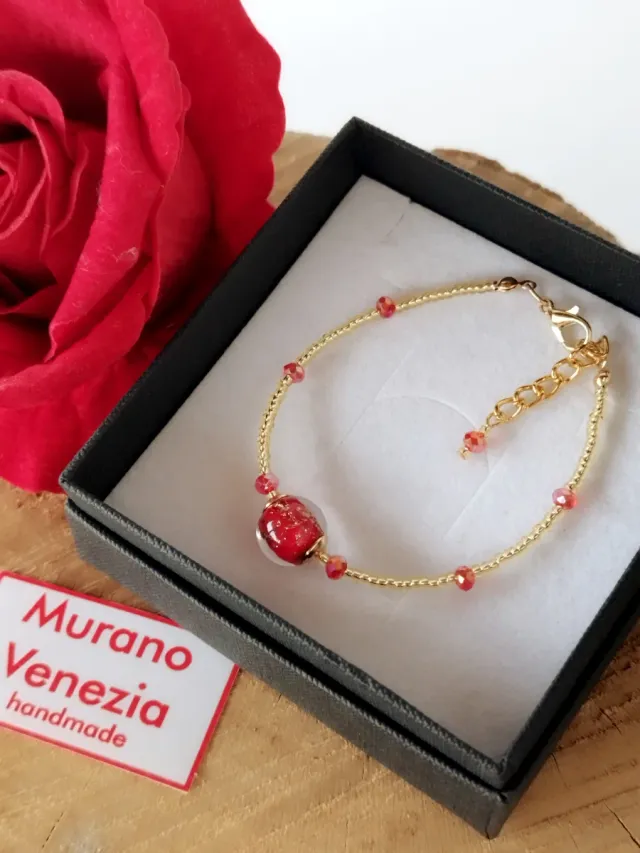 Bracciale Murano Venezia Vetro Rosso Oro