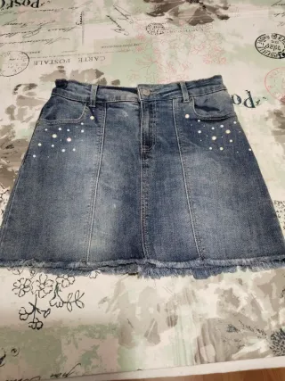 Falda vaquera niña perlas