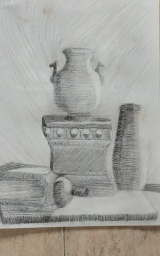 Dibujo a lápiz bodegón antiguo