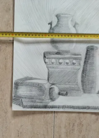 Dibujo a lápiz bodegón antiguo