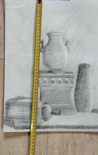 Dibujo a lápiz bodegón antiguo