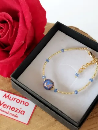 Bracciale Murano Vetro Blu Oro Fatto a Mano