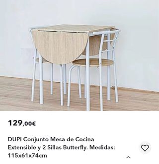 Mesa extensible cocina y 2 sillas