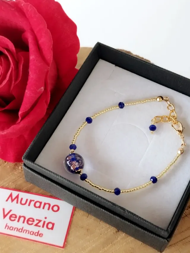 Bracciale Murano Venezia Vetro Blu Oro