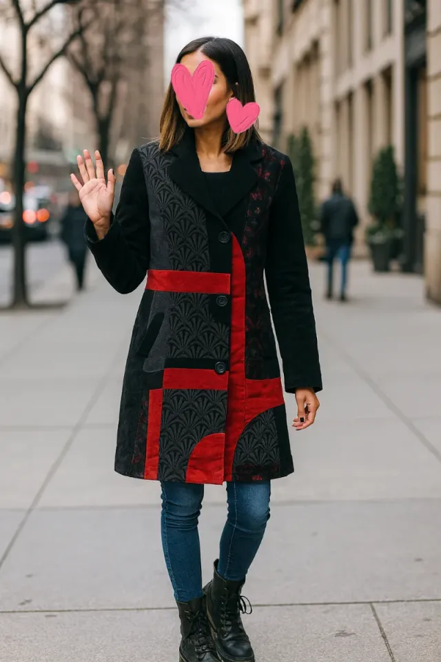 Abrigo Desigual Negro y Rojo Talla S