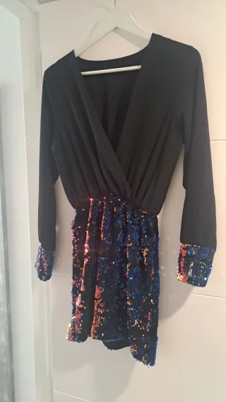 Vestido lentejuelas negro talla S