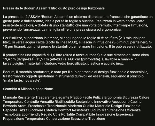 Nuovo Pressa da tè Bodum Assam 1 litro gusto puro