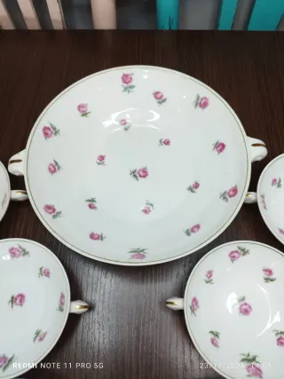 LIMOGES PORCELANA JUEGO DE POSTRE ANTIGUO