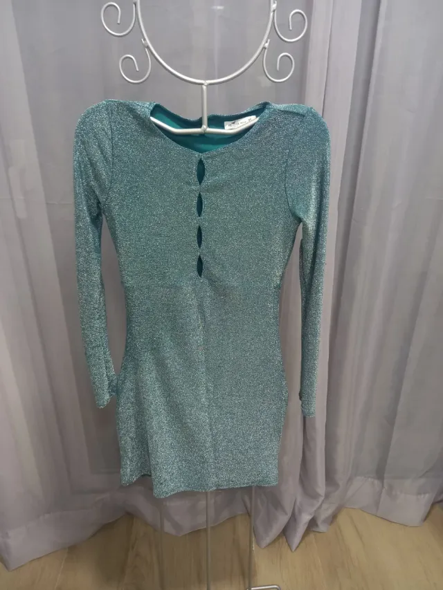 Vestido corto fiesta verde turquesa brillante