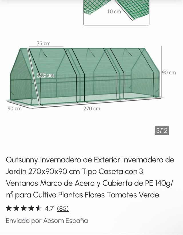 Invernadero Outsunny 270x90x90cm