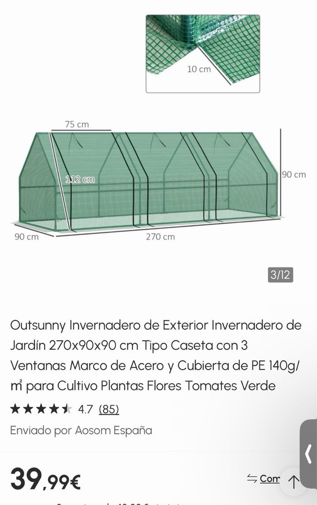 Invernadero Outsunny 270x90x90cm