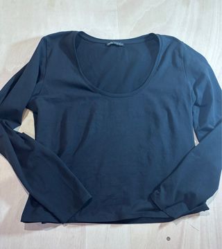 Camiseta ajustada Zara Negra Manga Larga XL