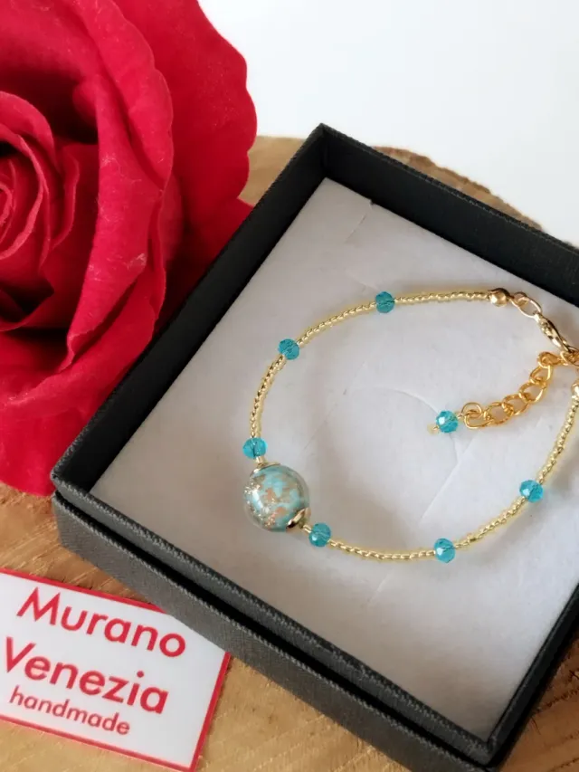 Bracciale Murano Venezia Vetro Oro Turchese