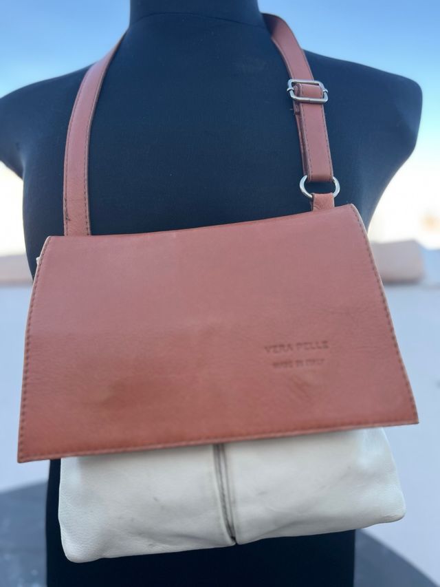 Bolso de Piel Italiano Marrón y beige