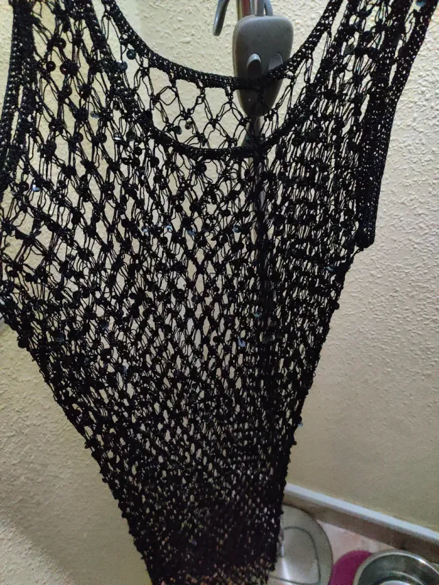 Vestido malla lentejuelas negro talla única