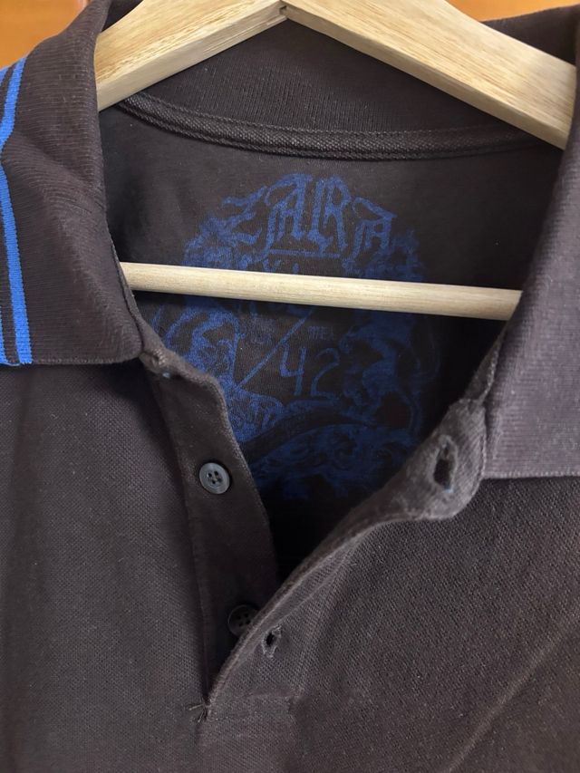 Polo Zara Hombre XL Marrón con detalles azul