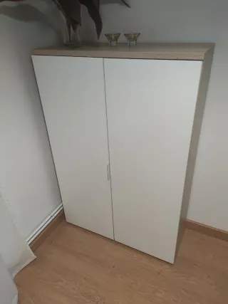 Mueble auxiliar aparador blanco y roble