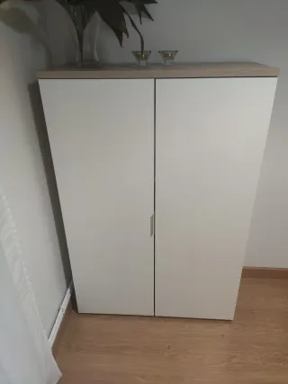 Mueble auxiliar aparador blanco y roble