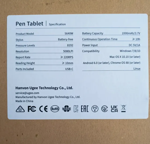 Tableta Gráfica UGEE S640W Inalámbrica