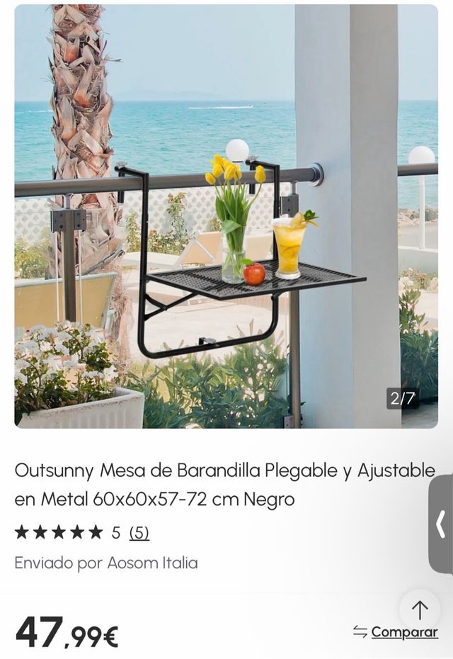 Mesa Plegable Outsunny para Barandilla