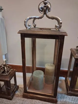 Conjunto 3 faroles decorativos madera