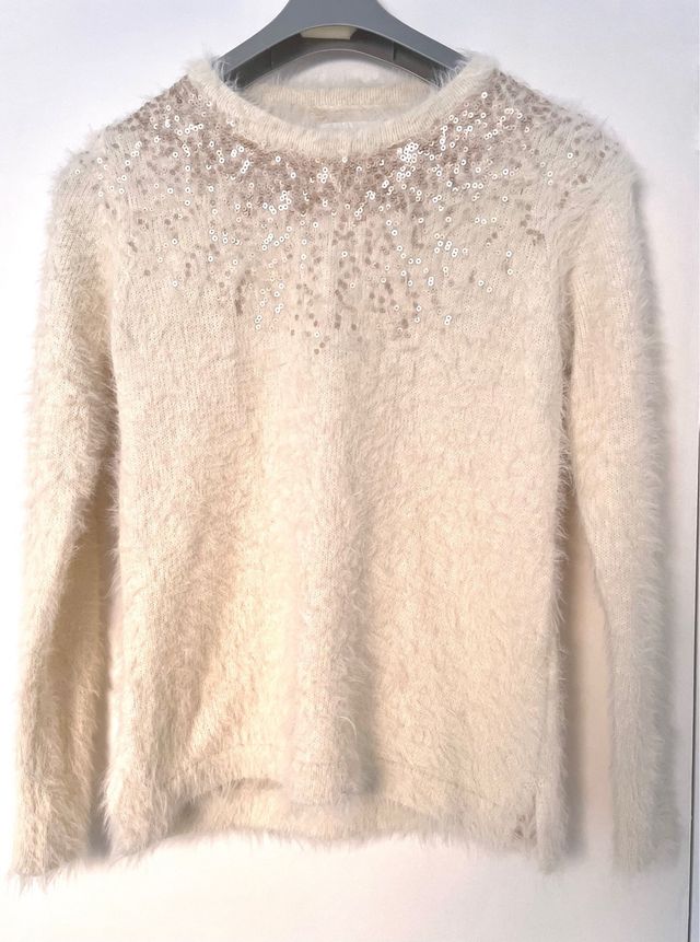 Jersey pelo con lentejuelas beige y dorado