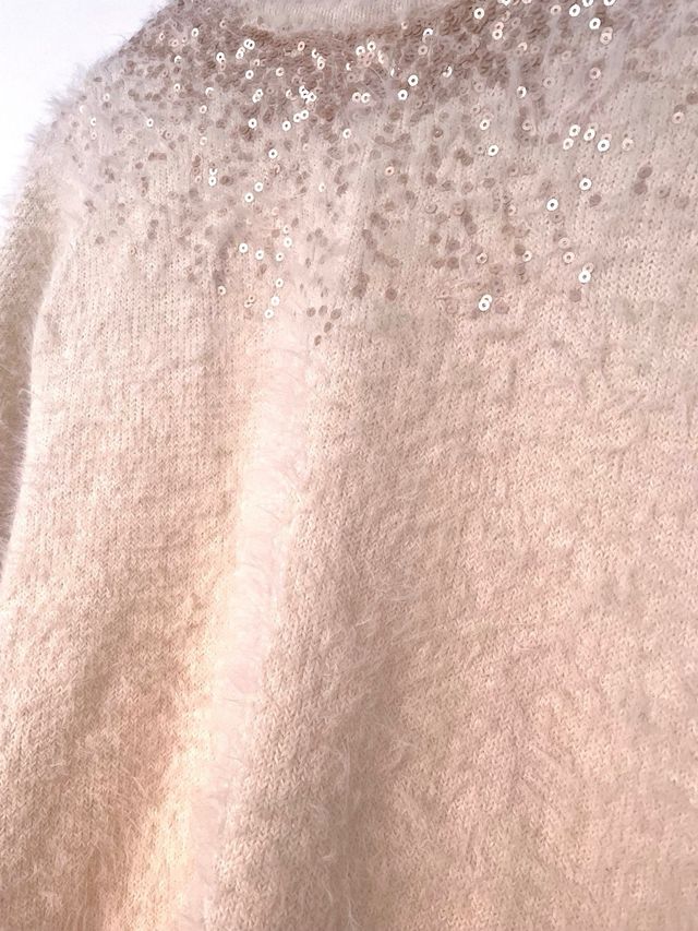 Jersey pelo con lentejuelas beige y dorado