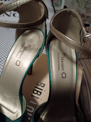 Zapatos de tacón T.38 verde esmeralda/dorado