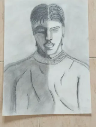 Dibujo antiguo a lápiz de joven