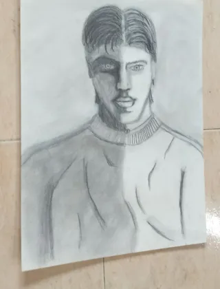 Dibujo antiguo a lápiz de joven