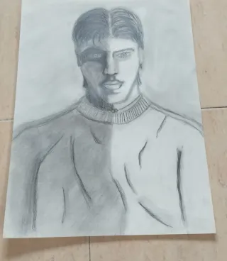 Dibujo antiguo a lápiz de joven