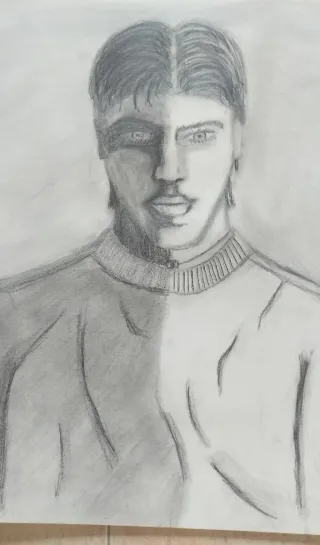 Dibujo antiguo a lápiz de joven