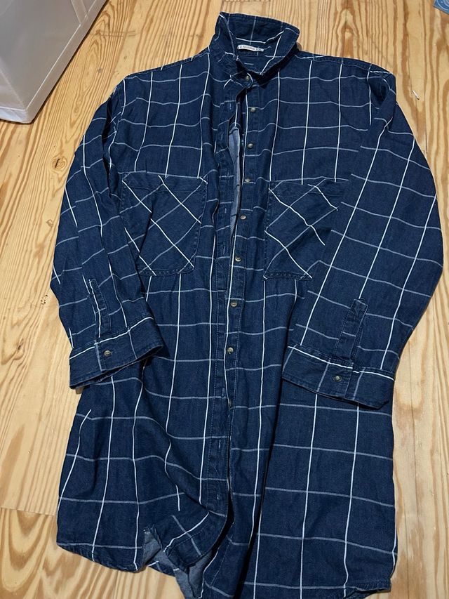 Camisa larga a cuadros mujer