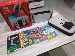 Nintendo Switch OLED Blanca + Funda + Juegos