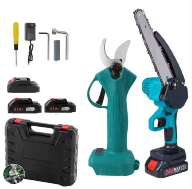 Motosserra e Tesoura Elétricas com Bateria Recarregável