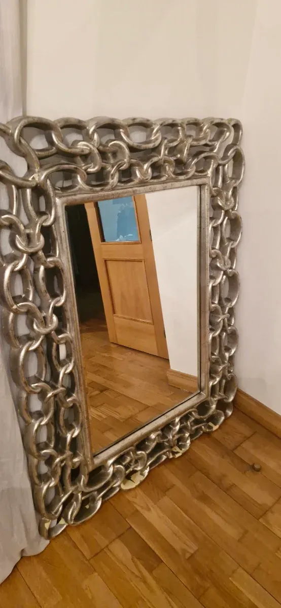 Espejo Marco Plateado Diseño Cadena