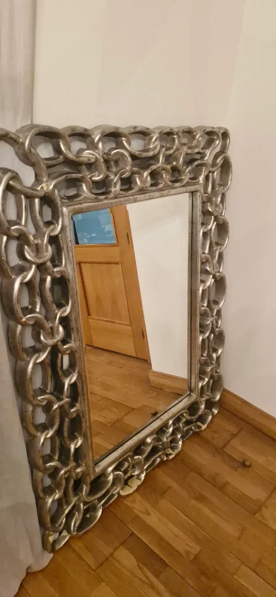 Espejo Marco Plateado Diseño Cadena