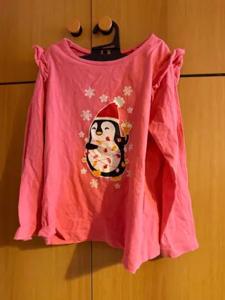 Maglietta bambina pinguino Natale