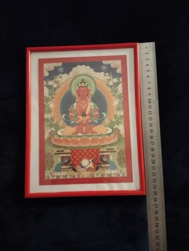 Estampa Buda Tibetano Enmarcada Roja