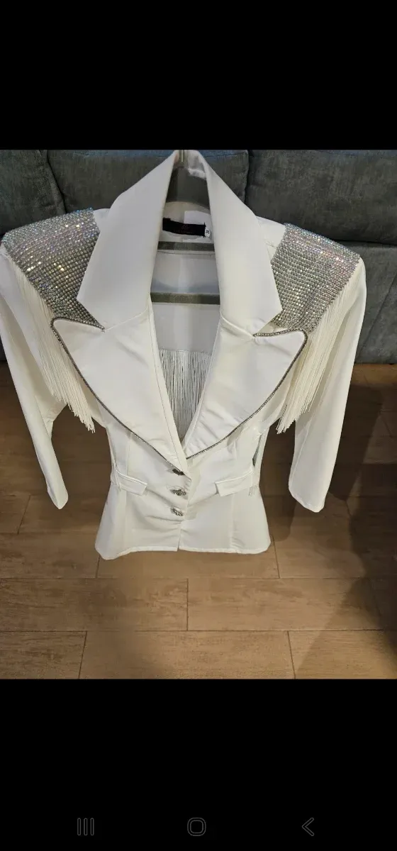 Vestido blanco con flecos y circonitas xxs