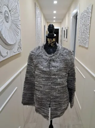 Chaqueta de piel conejo gris mujer