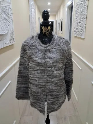 Chaqueta de piel conejo gris mujer