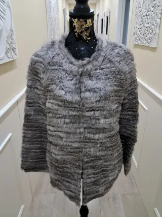 Chaqueta de piel conejo gris mujer
