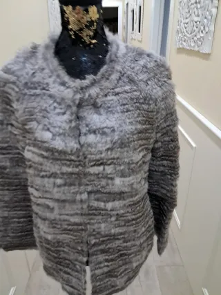 Chaqueta de piel conejo gris mujer