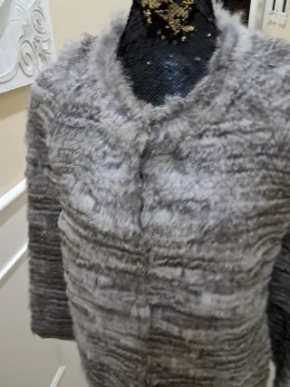 Chaqueta de piel conejo gris mujer