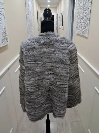 Chaqueta de piel conejo gris mujer