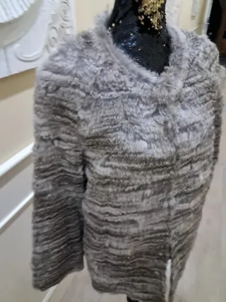Chaqueta de piel conejo gris mujer
